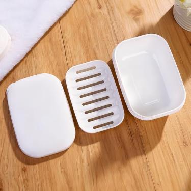 Imagem de Saboneteira à prova de vazamento com tampa e camada de drenagem à prova de estilhaçamento barra de viagem suporte de sabão recipiente portátil tamanho viagem artigos de higiene essenciais para