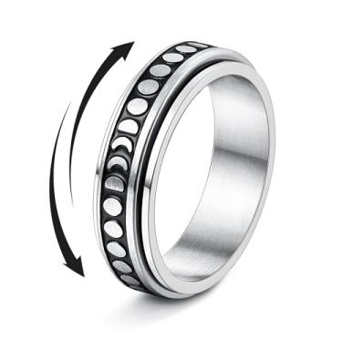 Imagem de Anéis giratórios de aço inoxidável, anéis de ansiedade, lua, estrela, flor, borboleta, anéis de ansiedade para mulheres e homens, Aço inoxidável, Sem pedra preciosa