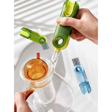 Imagem de 2 peças 3 em 1 escova de limpeza de copo/tampa, escova multifuncional para mamadeiras, garrafa de água esportiva, copo, vaso de vidro, verde, 2 peças
