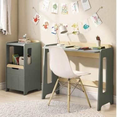 Imagem de Escrivaninha e Estante Nicho com Portal Petit Casatema MadeiraOriginals Verde/Mel