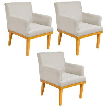 Imagem de Kit 03 Poltronas Decorativa Para Sala de Estar Base Mel Beatriz W01 Suede Bege - Lyam Decor