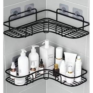 Imagem de Kit com Suportes Organizadores de Parede em Metal Preto e Branco – Prateleiras Multiuso para Banheiro e Cozinha, Porta Shampoo Adesivo Sem Furo(4)