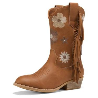 Imagem de Botas de cowboy Rollda Girls Cowgirl com bordado de borla marrom