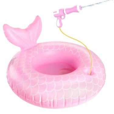 Imagem de Pool Float AMZFAVOR Mermaid com pistola de água para crianças 68cm