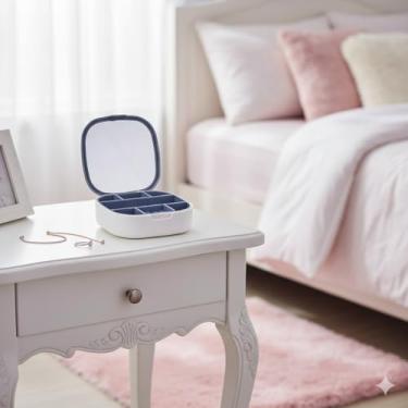 Imagem de Porta Joias Portátil com Espelho Estojo Elegante para Viagem e Organização