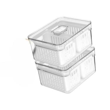 Imagem de Caixa De Armazenamento Para FrigoríFico Com Grelha De Drenagem – Para Lavar E Armazenar Legumes E Frutas(2UN Potes 2,2L C/2 Divisoria)