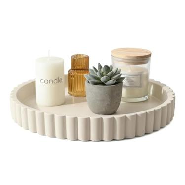 Imagem de Kytree Bandeja redonda de mesa de centro 28 x 3,8 cm, bandeja decorativa moderna de concreto com base antiderrapante para mesa de café, sala de jantar, sala de estar, decoração de quarto