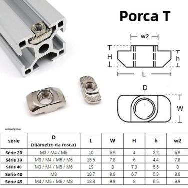 Imagem de Porca Deslizante M3 M4 M5 M6 Para Perfis De Alumínio Série 20 30 40, 5