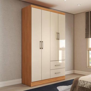 Imagem de Guarda-Roupa Solteiro Paraná 4 Portas 2 Gavetas Cinamomo/Off White - Panorama Móveis