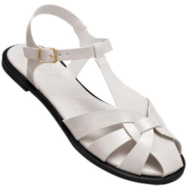 Imagem de Sandália Feminina Lumiss Rasteira Fisherman Confortável Fivela Bico Redondo offwhite40