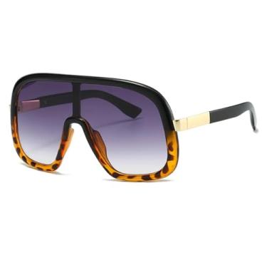 Imagem de HCPIHF Óculos de sol grandes da moda, armação grande, gradiente, vintage, luxuoso, para mulheres e homens (preto, leopardo e cinza)