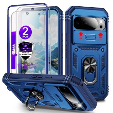 Imagem de YmhxcY Capa para Pixel 10 Pro XL com controle deslizante para câmera, 2 películas de vidro temperado, suporte de anel giratório de 360°, capa protetora de grau militar para Pixel 10 Pro XL 6,8