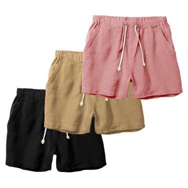 Imagem de Kit 3 Shorts Linho Masculina Com Cordão Bermuda Casual Verão-Masculino