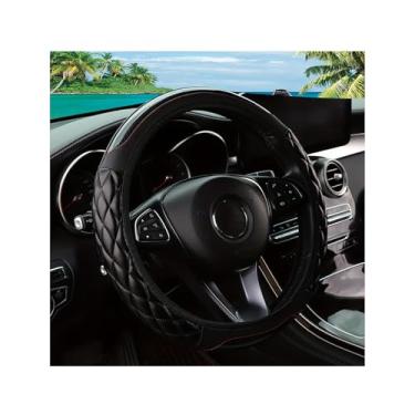 Imagem de Couslcd Capa de volante de carro, 36,8-38 cm de couro, antiderrapante, design confortável, acessórios universais de volantes automotivos para carros, caminhões, SUV (preto)