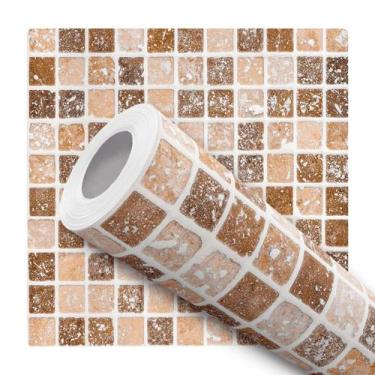 Imagem de Papel De Parede Adesivo Lavável Lavabo Pastilha Pedra Bege 10m - Deliq