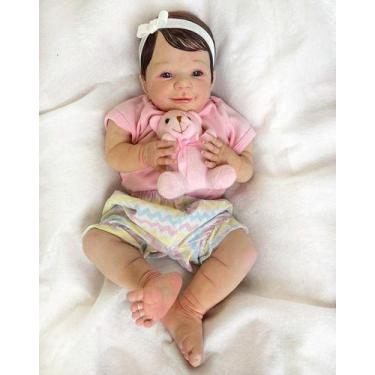 Imagem de Bebê Reborn Realista Corpo de Pano Cabelo Castanho Bolsa Maternidade e