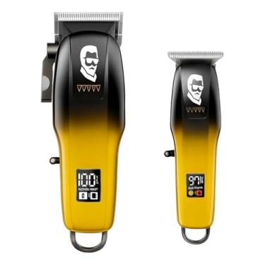 Imagem de Kit Máquina de Corte Cabelo, Bivolt, Amarelo e Preto, 2 Máquinas com 7 Pentes, LED, Motor 6500rpm, Comprimento 19/16cm