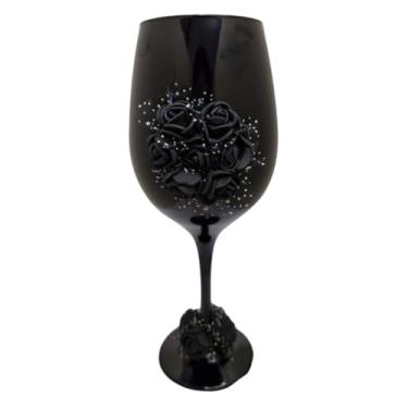 Imagem de Taça Vidro Preta Pomba Gira Rosas Pretas 490 ml + Presente