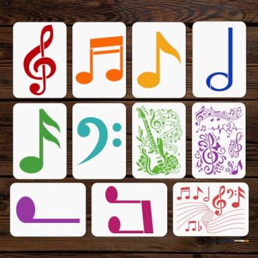 Imagem de MAYJOYDIY Estêncil de notas musicais reutilizável para guitarra e notas para pintura 29 × 20 cm modelo de desenho de partitura artística com pincel para parede, móveis, papel, tela, scrapbook