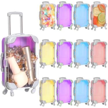 Imagem de MAQUITA Pacote com 12 minimalas, caixa de doces, pequena bagagem de plástico, mini mala vazia, caixa de lembrancinha de festa para viagem, casamento, férias em família, joias, festa, 4 cores