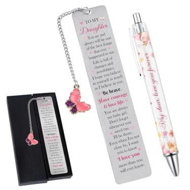 Imagem de Shejdgart Marcador de livro para filha com caneta, presentes inspiradores para filha de mãe e pai, presente de acompanhamento de aniversário de casamento para minha filha enteada e ela
