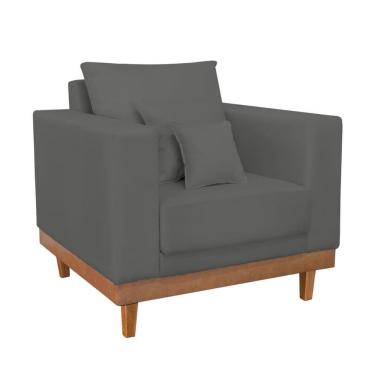 Imagem de Poltrona Living Resistente Suede Base Madeira Com Almofadas Cinza
