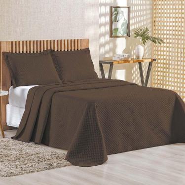 Imagem de Kit Cobre Leito Colcha Ideale Queen 3 Peças Matelado Geométrico - Marrom - 100% Poliéster
