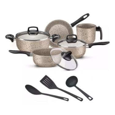 Imagem de Conjunto de Panela de Pressão Antiaderente Revestida com Teflon de 8 PeçAs com Tampa e Vidro Para Uso DoméStico FáCil de Limpar e DuráVel(Vanilla Ceramic)