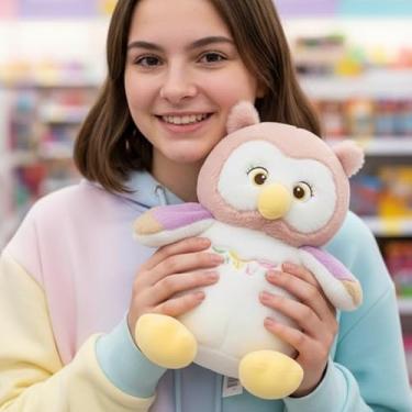 Imagem de Ave Coruja De Pelúcia Grande Peludinha Owl Floresta Fazenda 40cm (Rosa e Roxo)