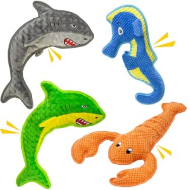 Imagem de VWPTCHI Brinquedos de mastigar duráveis e barulhentos, conjunto de brinquedos interativos para cães, sem enchimento, macios para saúde bucal, divertidos para filhotes de interior, seguros para