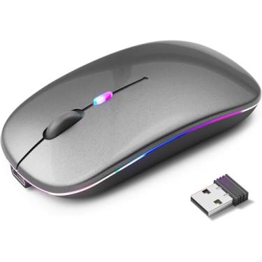 Imagem de Mouse Sem Fio Recarregável com LED RGB Design Ergonômico Conexão USB Bluetooth Compatível com PC Notebook e Home Office (Cinza)