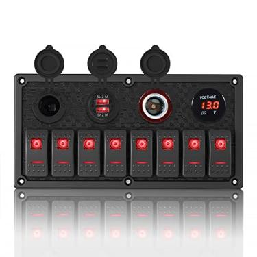 Imagem de GGTA Painel de interruptor marítimo, painel de interruptor basculante de 8 grupos com carregador USB duplo de 3,1 A, voltímetro digital LED, painel de interruptor de alternância de 12/24 V para carros