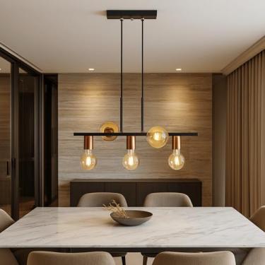 Imagem de Luminária de teto Pendente Rubis 5 Lâmpadas Moderno Industrial (Estilo Jabuticaba) (Preto/Cobre Verniz)