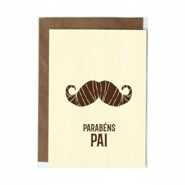 Imagem de Cartão Comemorativo Parabéns Pai, Papel Texturizado 250g, 21 x 14,8cm, com Envelope Kraft e Adesivo, Design Bigode Vintage