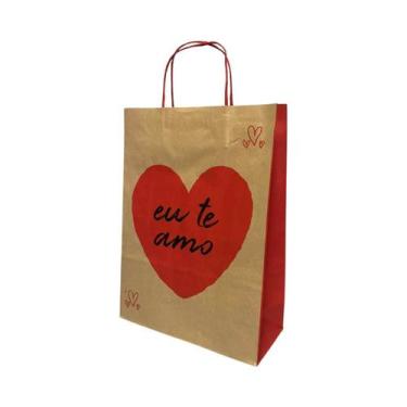 Imagem de Kit 10 Sacola Para Presente Amor Papel Kraft 23,5X10X31,5Cm - Db