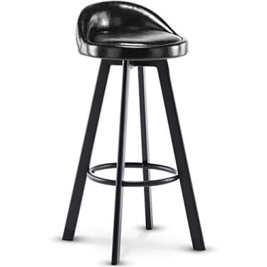 Imagem de Cadeira de jantar moderna para sala de maquiagem, cadeira de jantar de couro PU, banco de bar de madeira maciça com apoio para os pés, cadeira giratória para casa bistrô restaurante cadeira de balcão