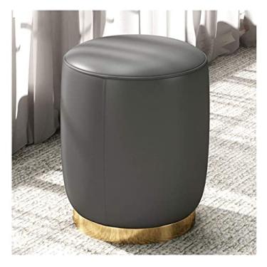 Imagem de ZJYWMM Banqueta otomana nórdica luxuosa elegante sofá banco casa madeira maciça ferro apoio para os pés criativo pequeno banco sentado arte casa sala de estar (cor: Cinza-couro)