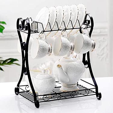 Imagem de Conjunto de chá da tarde 15 peças de chá de porcelana xícaras de café e com bule, açucareiro e suporte de metal