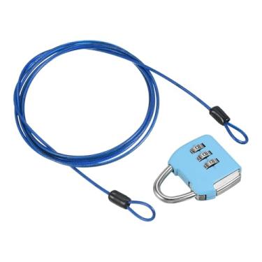 Imagem de PATIKIL Cabo de aço de segurança com trava de combinação de 3 dígitos, 1 conjunto de cadeado de viagem revestido de 1,8 m, corda de fio de segurança com laço duplo para mala de bagagem, azul claro