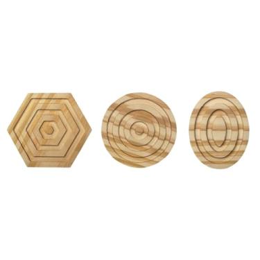 Imagem de Kiaga, Conjunto 3 Ganchos Cabideiros Penduradores de Parede Geométrico Com Frisos em Madeira Pinus Cor:Pinus Com Verniz Incolor