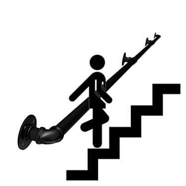 Imagem de Corrimão de escada, tubo de ferro, corrimão, escada, degraus, trilho de mão para escadas internas, capacidade de carga de 199 kg, suporte de montagem na parede, aço galvanizado, estilo industrial