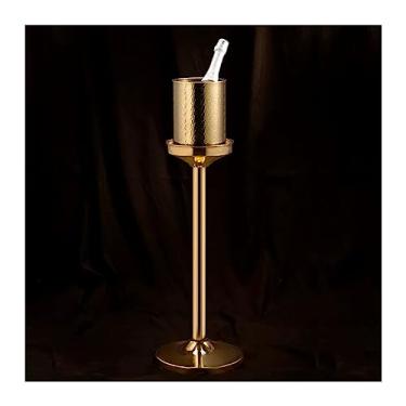 Imagem de Balde de gelo martelado com suporte, balde grande de aço inoxidável para refrigerador de gelo para cerveja, refrigerador de vinho, uso externo ou interno (prata)