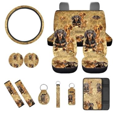 Imagem de gearider Linda capa de assento automotivo Dachshund com 13 capas de volante, almofada de apoio de braço, porta-copos, porta-chaves, suporte de brilho labial para SUV Van Truck Conjuntos de interiores