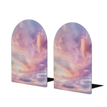 Imagem de Suporte para livros de madeira grande rosa céu nuvem decorativa antiderrapante resistente terminais de livros para escritório mesa de escritório casa biblioteca escola estudo decoração divisórias de