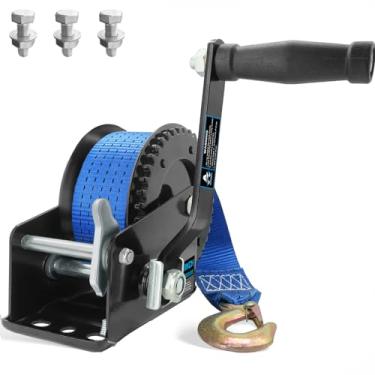 Imagem de AKRIXKIP Guincho de reboque de barco de 725 kg com alça de guincho azul de 8 m, guincho portátil de engrenagem 4:1 com gancho, guincho manual de catraca de 2 vias para jet ski, barco, reboque, polia, guincho de arrasto