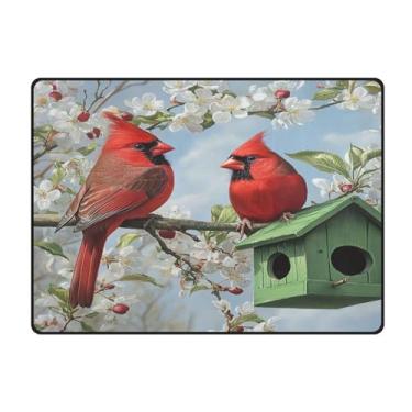 Imagem de Blueangle Tapetes de Natal laváveis de 10 x 13 cm para sala de estar - Tapete ultramacio antiderrapante resistente a manchas com estampa de dois cardeais vermelhos, decoração de férias para quarto e