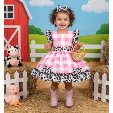 Imagem de Vestido Temático Infantil Fazendinha Rosa com Vaquinha - Banana Club, 