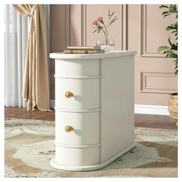 Imagem de SPXMQSS SPXMQSS Mesa de cabeceira com gaveta, mesa de canto estreita com 2 gavetas mesa de cabeceira de madeira maciça com armazenamento sem necessidade de montagem para quarto, sala de estar, 60 x 27