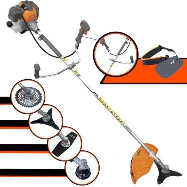 Imagem de Cortador de Grama À Gasolina Tekna RL520P 52cc 2HP 2T Completa Com Carretel de Nylon + Faca 2 Pontas + Faca 3 Pontas + Faca 40 Dentes de Vídea