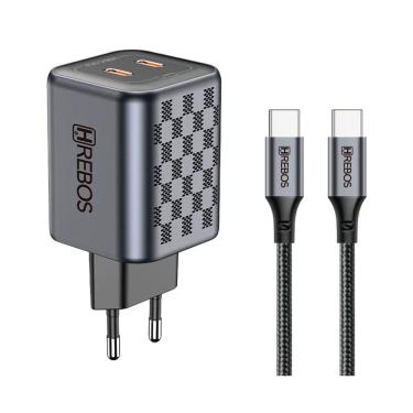 Imagem de Carregador Hrebos 45w Duplo Usb-c Turbo Crg-218c Cinza 